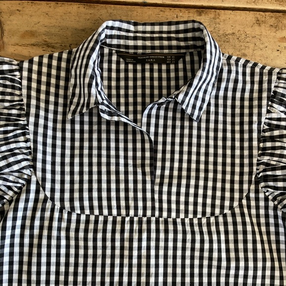 Zara sleeveless ruffles top in black and white gingham size XS made in Morocco - Picture 4 of 9